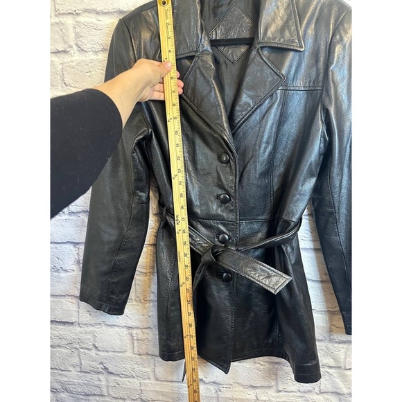 Jacqueline Ferrar Wilsons Leather Women's Black Leather Belted Coat Medium - Picture 10 of 10